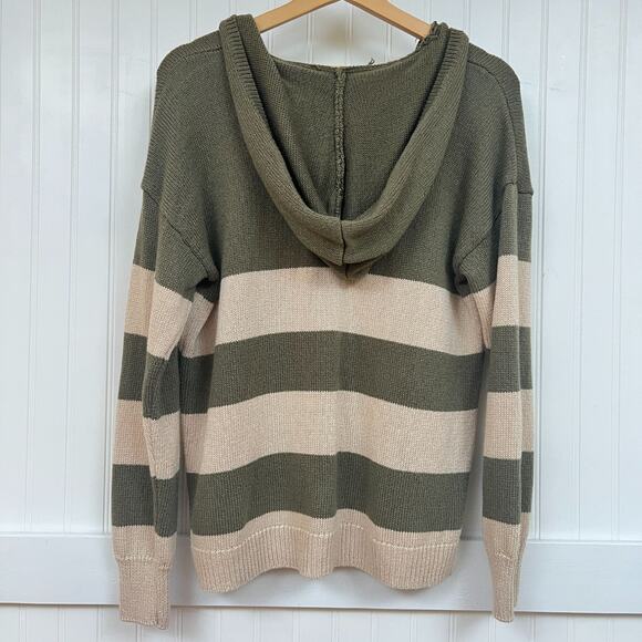 Marled Reunited Clothing Women's Green & Tan Striped Hooded V-Neck Sweater L - Picture 3 of 10